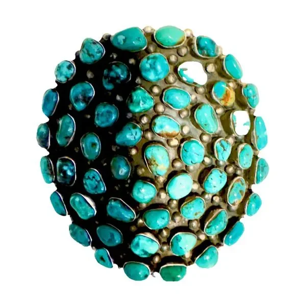 Signed Huge Navajo Sterling Silver Turquoise Cluster Bracelet 152 Grams Museum - Picture 11 of 16